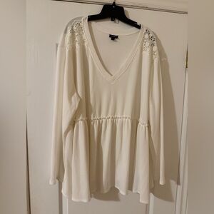 White Lace Detail V-Neck Peplum Top